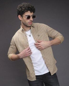 striped slim fit shirt with patch pocket