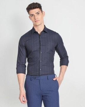 striped slim fit shirt with patch pocket