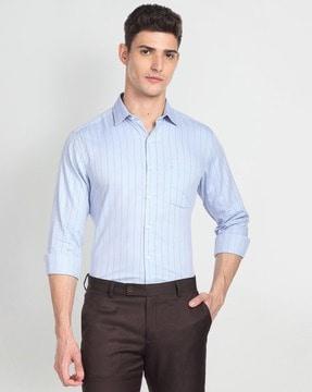 striped slim fit shirt with patch pocket