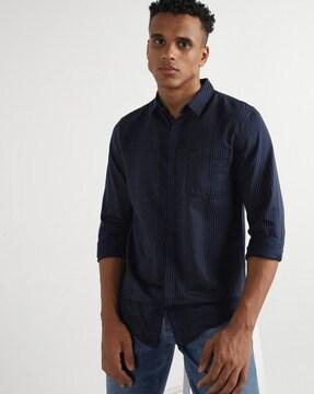 striped slim fit shirt with patch pocket