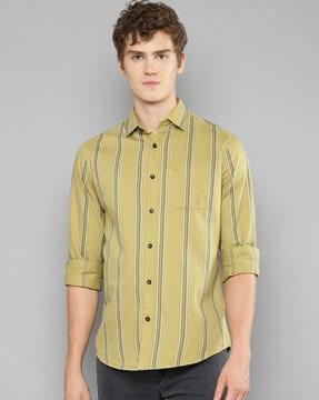 striped slim fit shirt with patch pocket