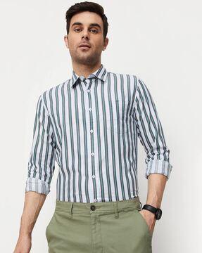 striped slim fit shirt with patch pocket