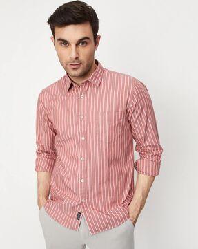 striped slim fit shirt with patch pocket