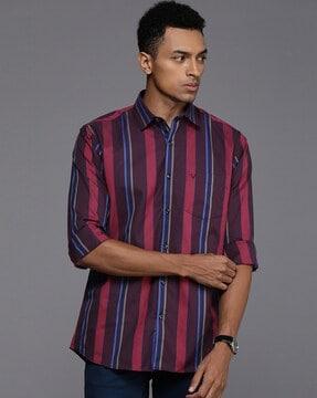 striped slim fit shirt with patch pocket