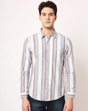 striped slim fit shirt with patch pocket