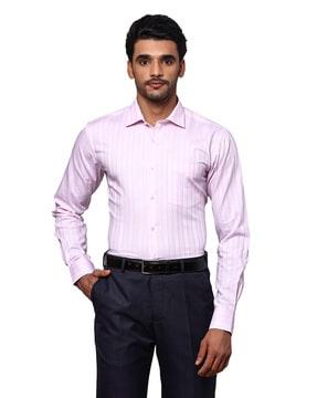 striped slim fit shirt with patch pocket