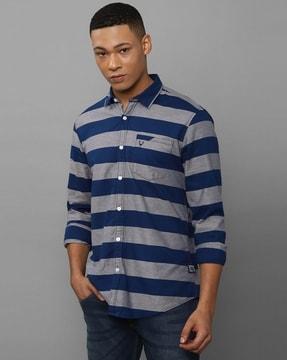 striped slim fit shirt with patch pocket