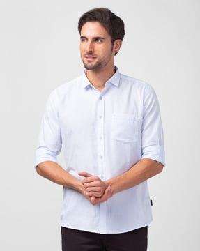 striped slim fit shirt with patch pocket