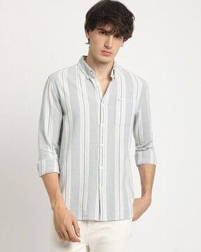 striped slim fit shirt with patch pocket