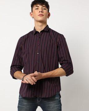 striped slim fit shirt with patch pocket