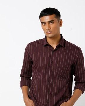 striped slim fit shirt with patch pocket