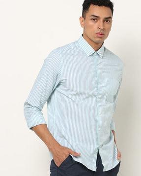 striped slim fit shirt with patch pocket