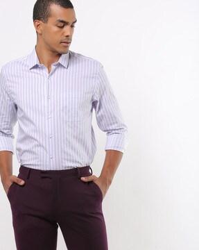 striped slim fit shirt with patch pocket