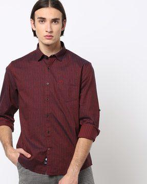 striped slim fit shirt with patch pocket