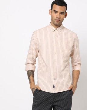 striped slim fit shirt with patch pocket