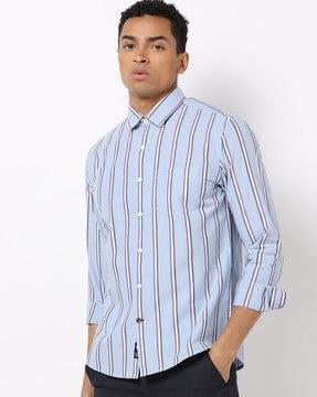 striped slim fit shirt with patch pocket