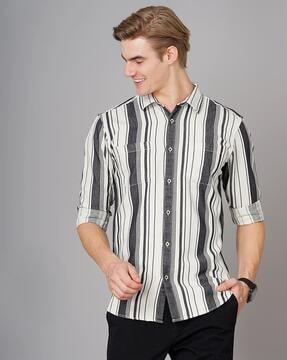 striped slim fit shirt with patch pockets