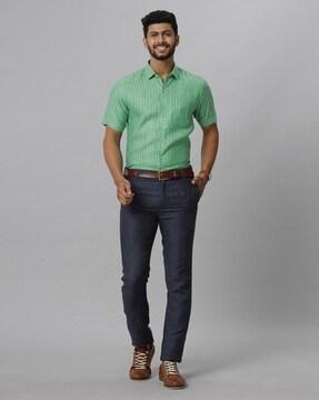 striped slim fit shirt with patch pockets