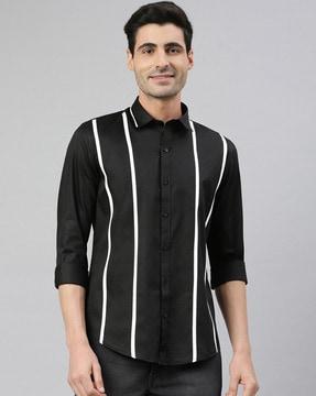 striped slim fit shirt with spread collar