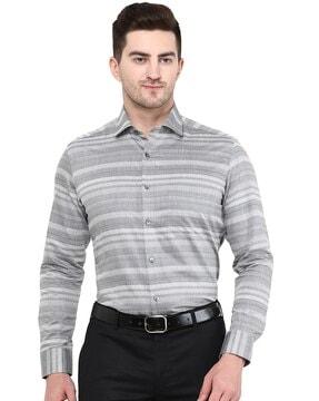 striped slim fit shirt with spread collar