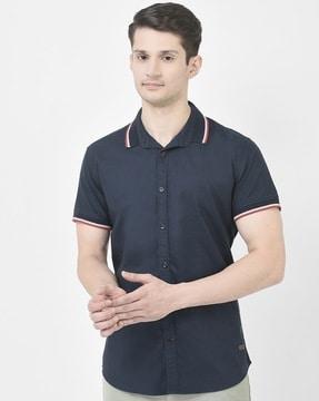 striped slim fit shirt with spread collar