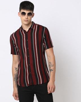 striped slim fit shirt with spread collar