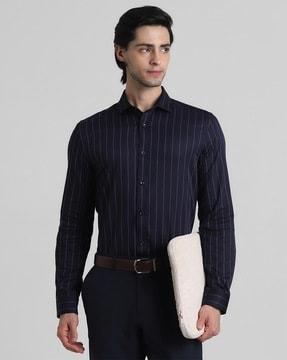 striped slim fit shirt with spread collar