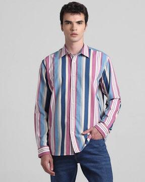 striped slim fit shirt with spread collar