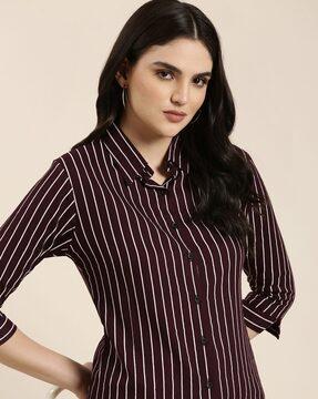 striped slim-fit shirt with spread-collar