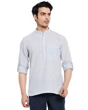 striped slim fit short kurta with welt pocket