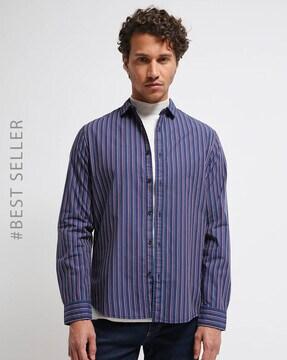 striped slim fit spread-collar shirt