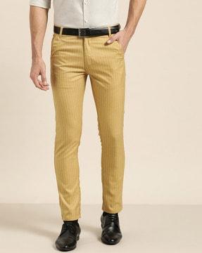 striped slim fit trousers with insert pockets