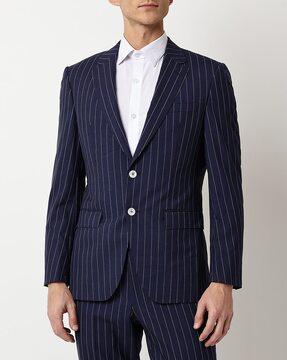 striped slim fit virgin wool 2-piece suit set