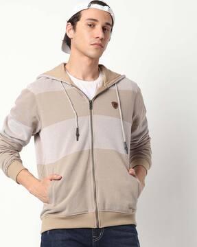 striped slim fit zip-front hoodie