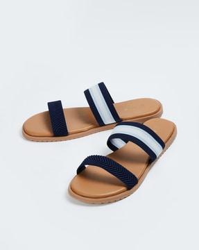 striped slip-on flat sandals
