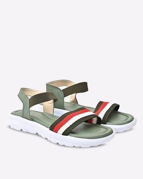 striped slip-on sandals with ankle strap