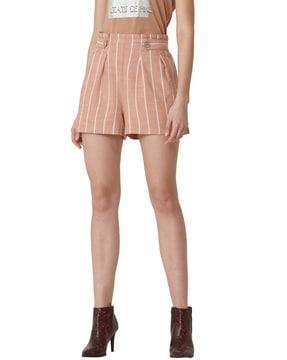 striped smart casual paper-bag waist shorts