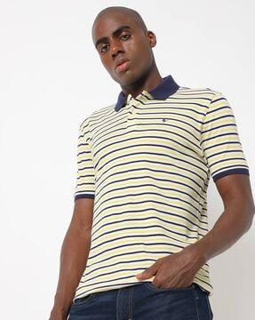 striped smart fit cotton polo t-shirt