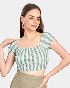 striped smocked crop top