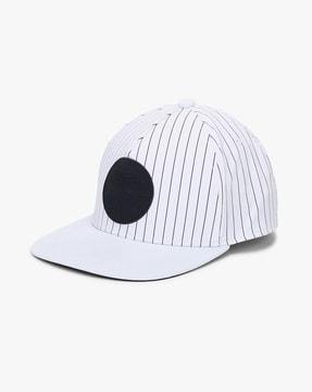 striped snapback cap with brand applique
