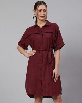 striped spread collar shirt dress