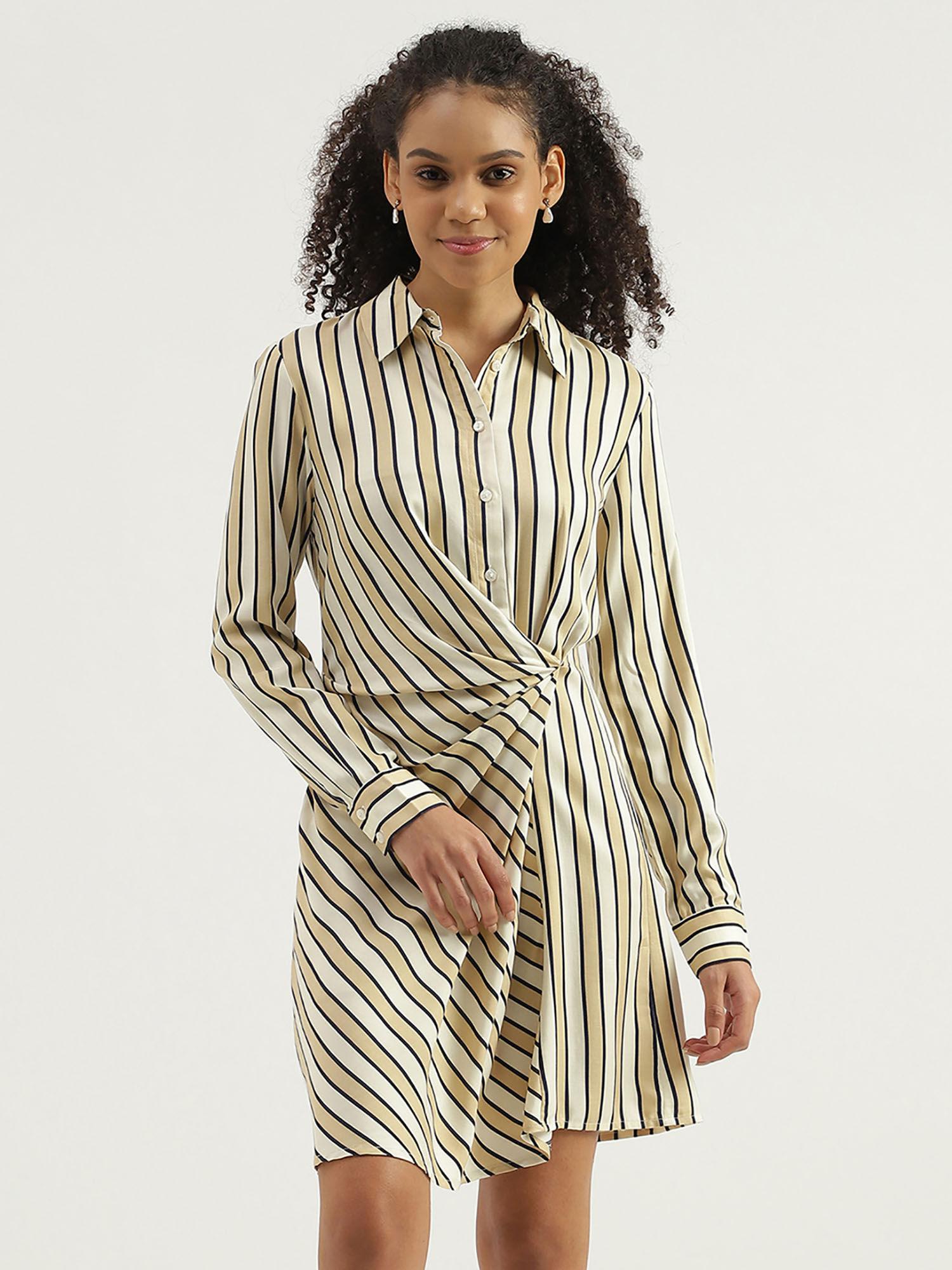 striped spread collar shirt mini dress