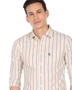 striped spread-collar shirt