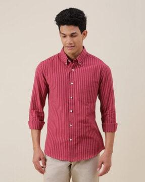 striped spread-collar shirt