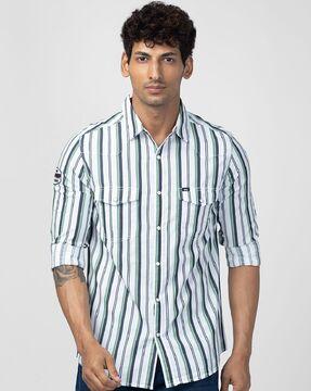 striped spread-collar shirt