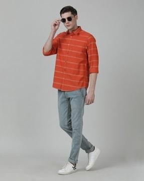 striped spread-collar shirt