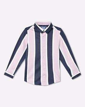 striped spread collar shirt