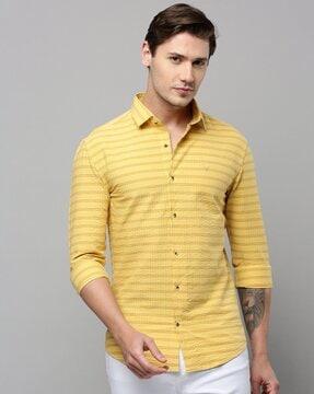 striped spread-collar shirt