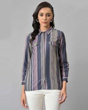 striped spread-collar shirt