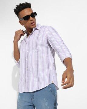 striped spread-collar shirt